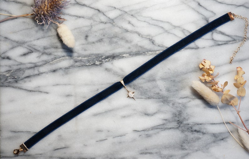 North Star Moonstone and Black / Deep Blue Stretch Velvet Choker/ Black image 8