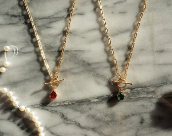Red/Green Teardrop Dainty Toggle Necklace
