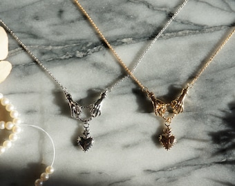 Gold/Silver Hands and Sacred Heart Necklace