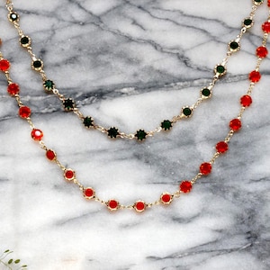 Diepgroene/rode kristalgouden kettingchoker/gouden kettingchoker