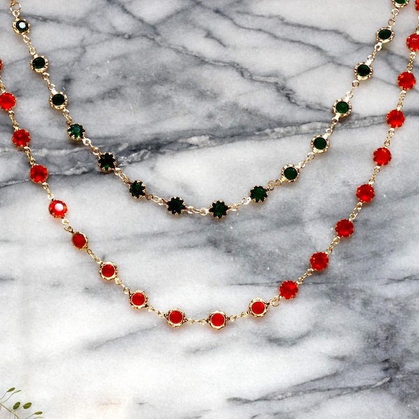 Diepgroene/rode kristalgouden kettingchoker/gouden kettingchoker