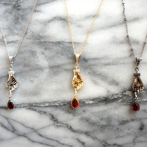LADY MACBETH Gold / Silver / Black  Hand and Blooddrop Dainty Necklace