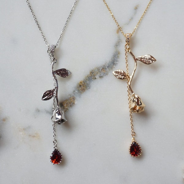 EMILY Gold / Silver Rose and Blood drop Necklace