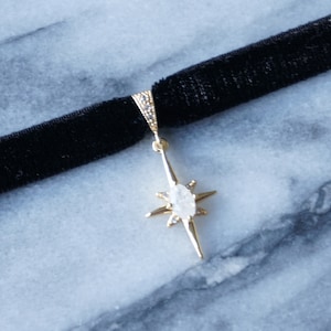 North Star Moonstone and Black / Deep Blue Stretch Velvet Choker/ Black zdjęcie 3