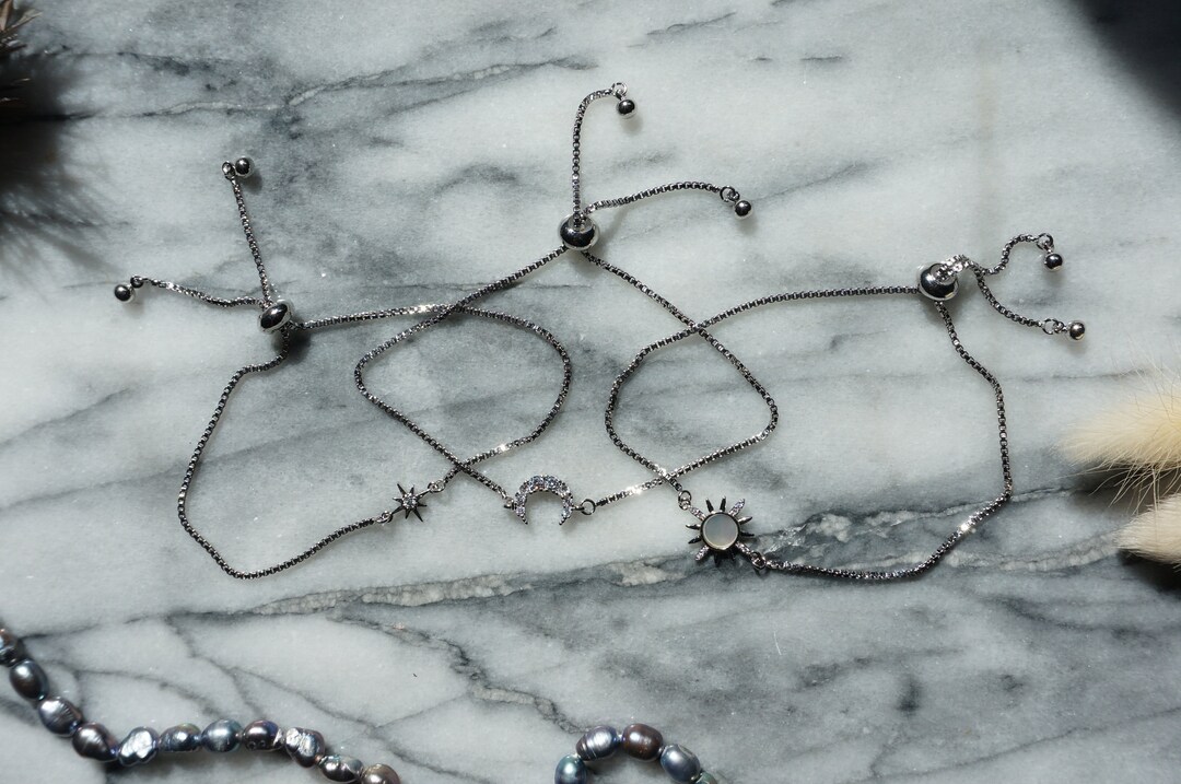 Silver Solstice Silver Solstice Celestial Bracelet Set/ Moon/sun/star Adjustable ...