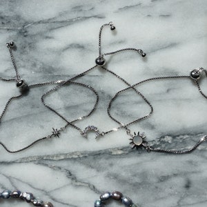 Zilveren Solstice Celestial-armbandenset/maan/zon/ster verstelbare armband