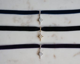 Gargantilla de terciopelo elástico North Star Moonstone y negro/azul oscuro/negro