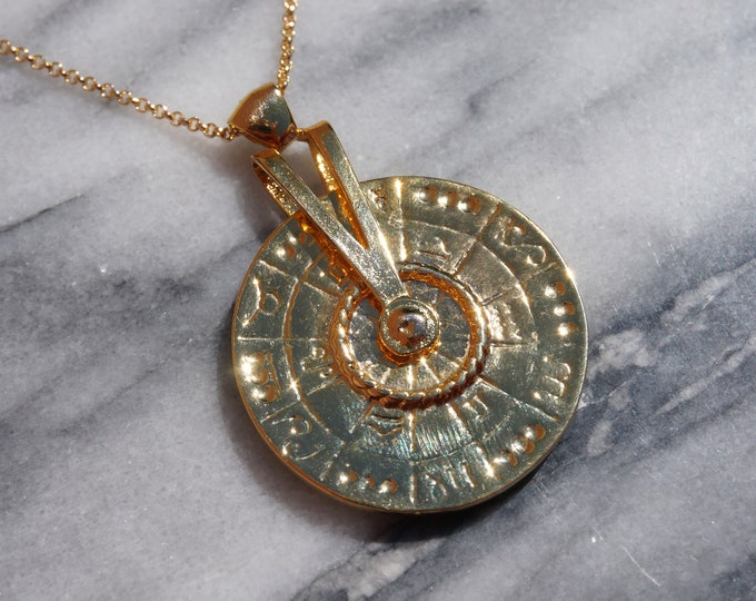 ZODIAC Astrology Wheel Star Sign Moving Pendant Necklace in Gold Plating