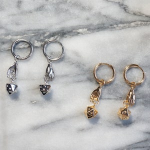 JOURNEY - Gold / Silver Dungeons and Dragons D20 Dice Earrings / Huggies
