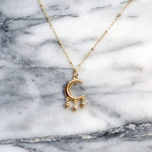 Collana in oro con luna e 3 stelle / Collana celeste