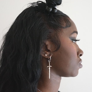 LEGEND Gold / Silver / Gunmetal Sword Huggie Hoop Earring SINGLE / Zelda Master Sword Earring image 7