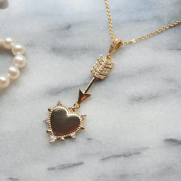 EROS Arrow and Heart Necklace/ Cupid Necklace