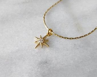 Dainty Tiny North Star 24k Gold Plated Necklace