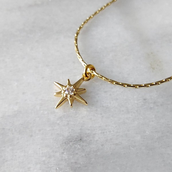 Dainty Tiny North Star 24k Gold Plated Necklace