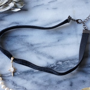 North Star Moonstone and Black / Deep Blue Stretch Velvet Choker/ Black zdjęcie 6