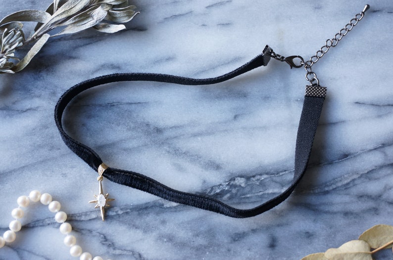 North Star Moonstone and Black / Deep Blue Stretch Velvet Choker/ Black zdjęcie 6