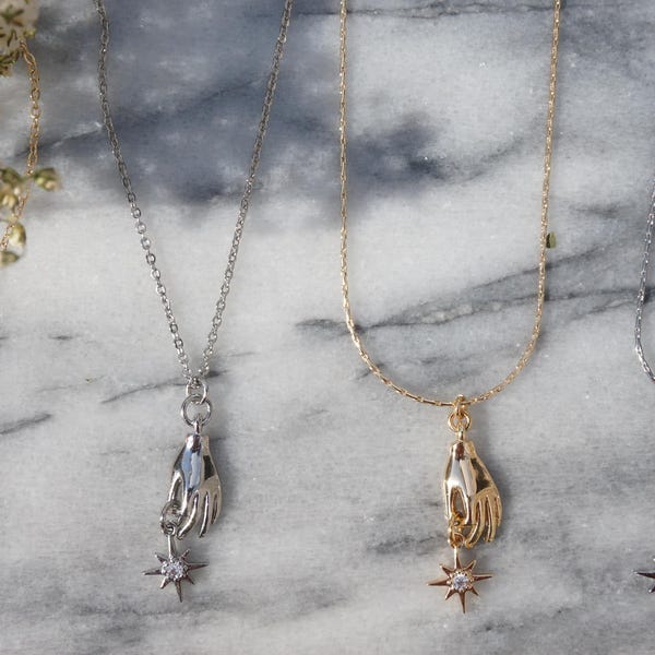 Dainty Gold/Silver Tarot Hand and Star Necklace
