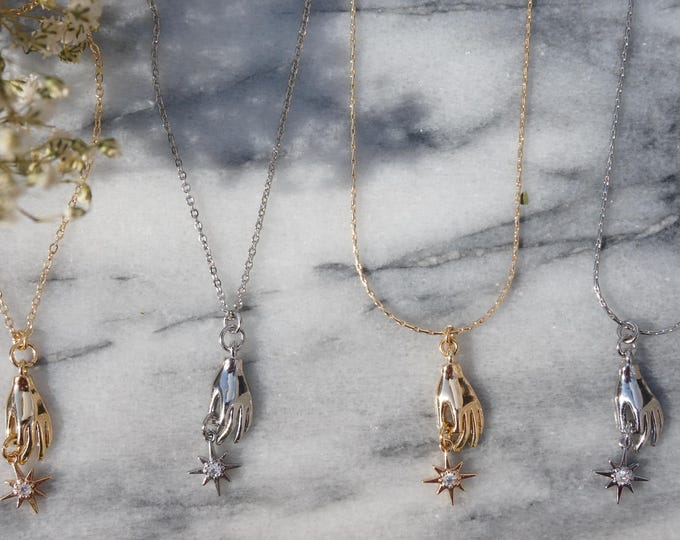 Dainty Gold/Silver Tarot Hand and Star Necklace