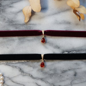 Deep Red Teardrop and Burgundy/Black Stretch Velvet Choker