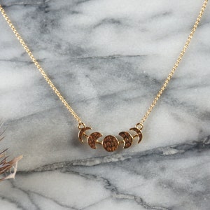 Hammered Moon Phase Necklace / Gold Plated Moon Necklace