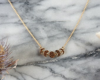 Hammered Moon Phase Necklace / Gold Plated Moon Necklace