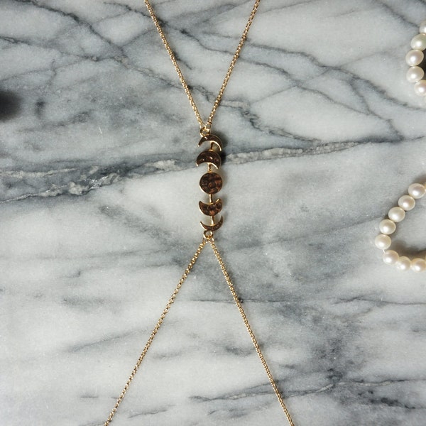 Hammered Moon Phase Gold Body Chain