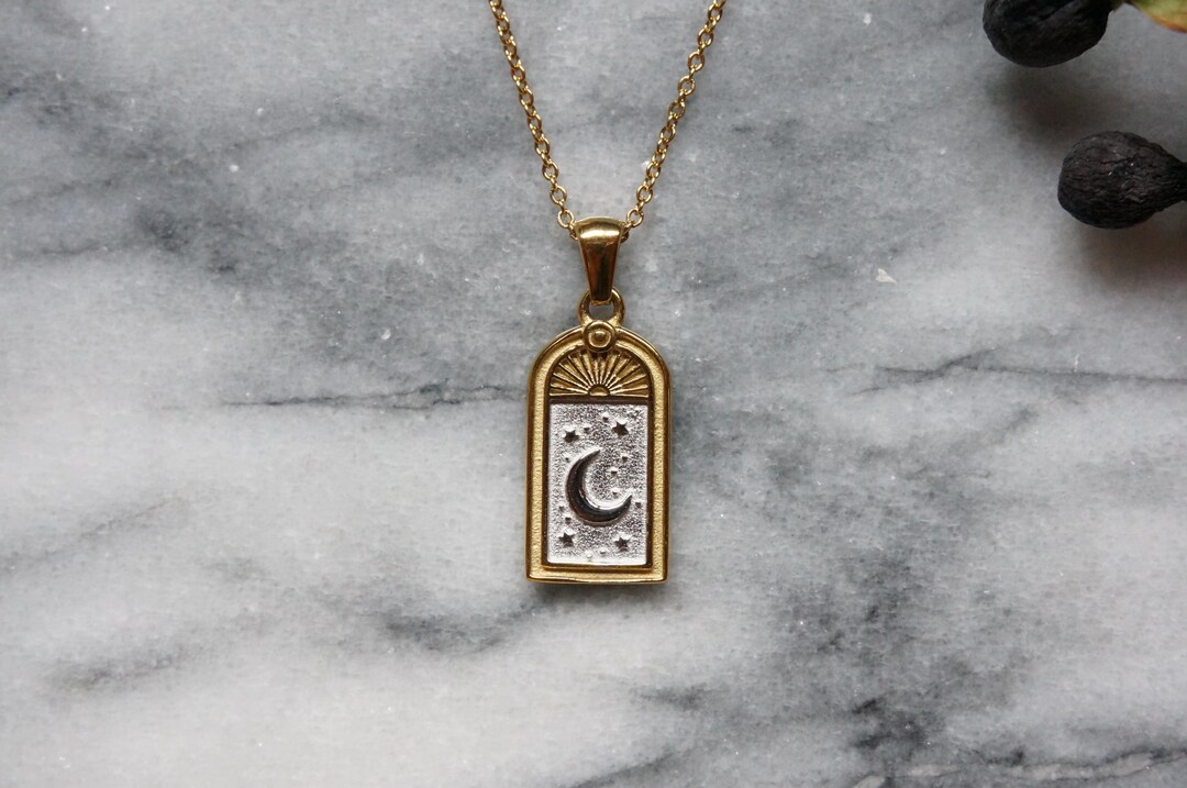 Window Pendant Moon and Heart Window Pendant Necklace / Gold/silver Window Necklace - Etsy