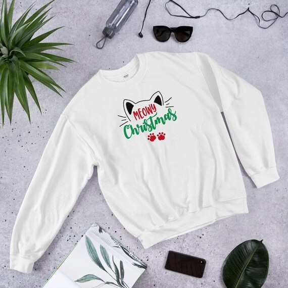 Meowy Christmas Unisex Sweatshirt Christmas Cat Sweater, Tacky