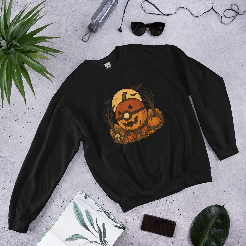 Halloween Pokeball Pumpkin Sweater - Pokemon Pumpkin Sweater, Spooky Poke Sweater, Cute Pokeball Sweater Bespoketshirt Collections
