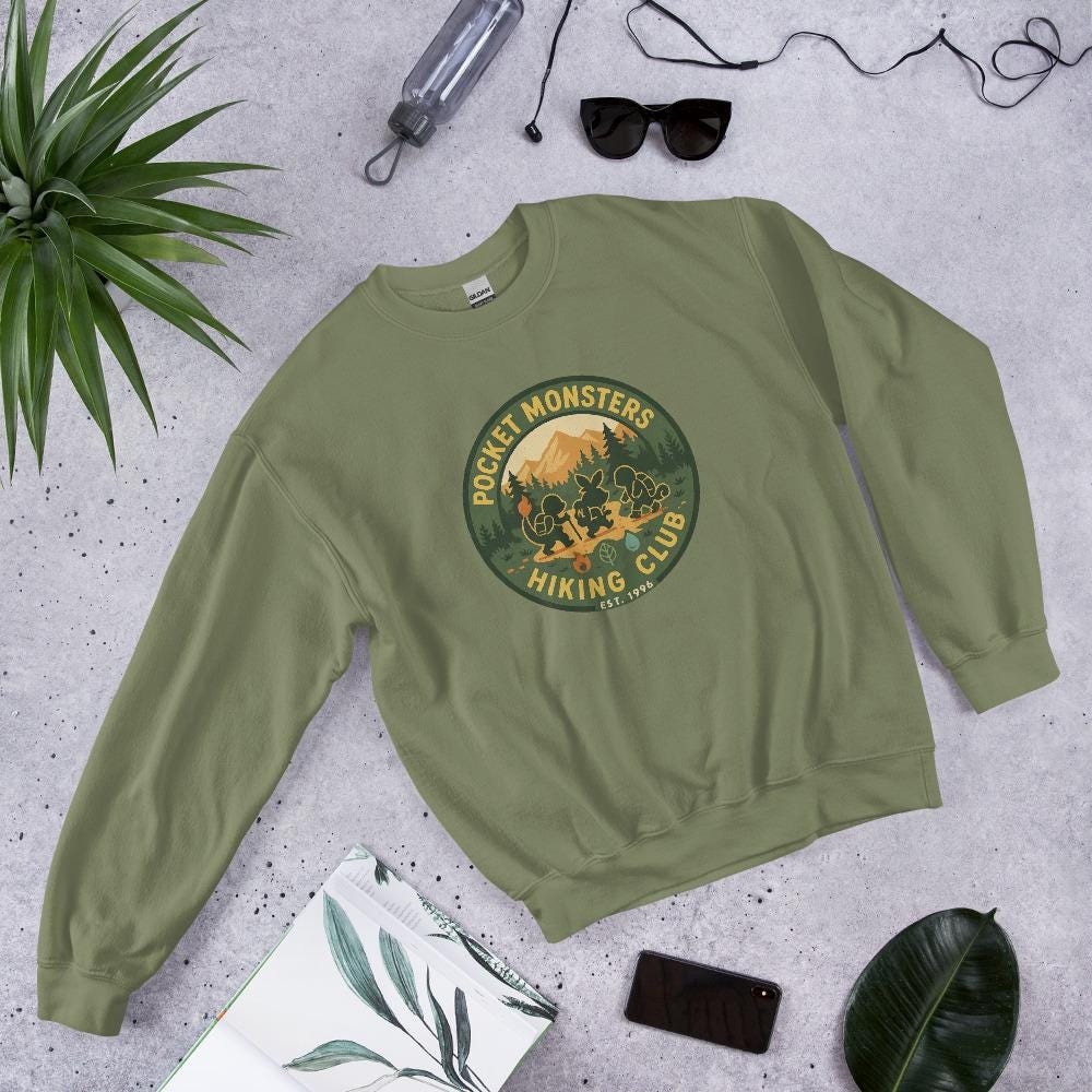 Pocket Monsters Hiking Club Sweater – Pokemon Inspired Sweater - Pokemon Fan Sweater - Cute Vintage Nature Camping Sweater Bespoketshirt Collections