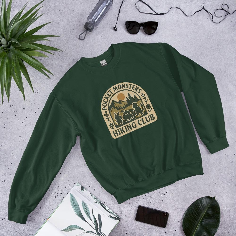 Pocket Monsters Hiking Club Sweater – Pokemon Inspired Sweater - Pokemon Fan Sweater - Cute Vintage Nature Camping Sweater Bespoketshirt Collections