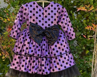 Girls/Toddler princess purple and black polka dots Dress