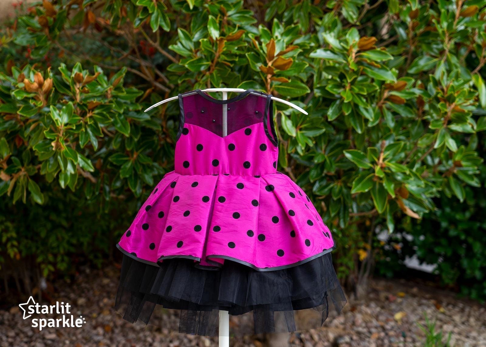 black dress with pink polka dots Guess Black & Pink Polka Dot Dress