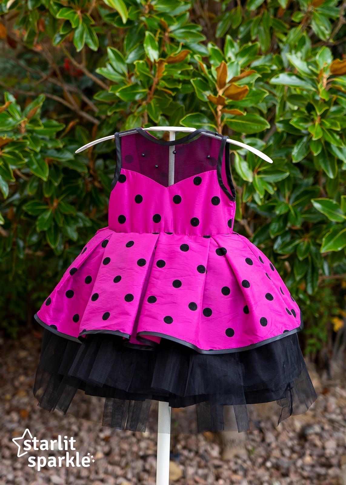 Luxury Pink & Black Polka Dot Dress for Girls  Silk and Net Party Dress -  Etsy