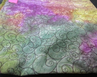 Cotton Batik, No. 24-02-  Half Yard, - Green, Purple, Yellow, etc with swirl accent
