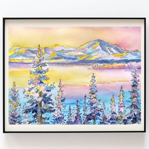 Alaska art Digital download file from original watercolor art Alaska mountain wall art