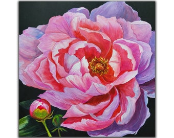 Peony painting Original floral art 12x12 inches Peony flower painting