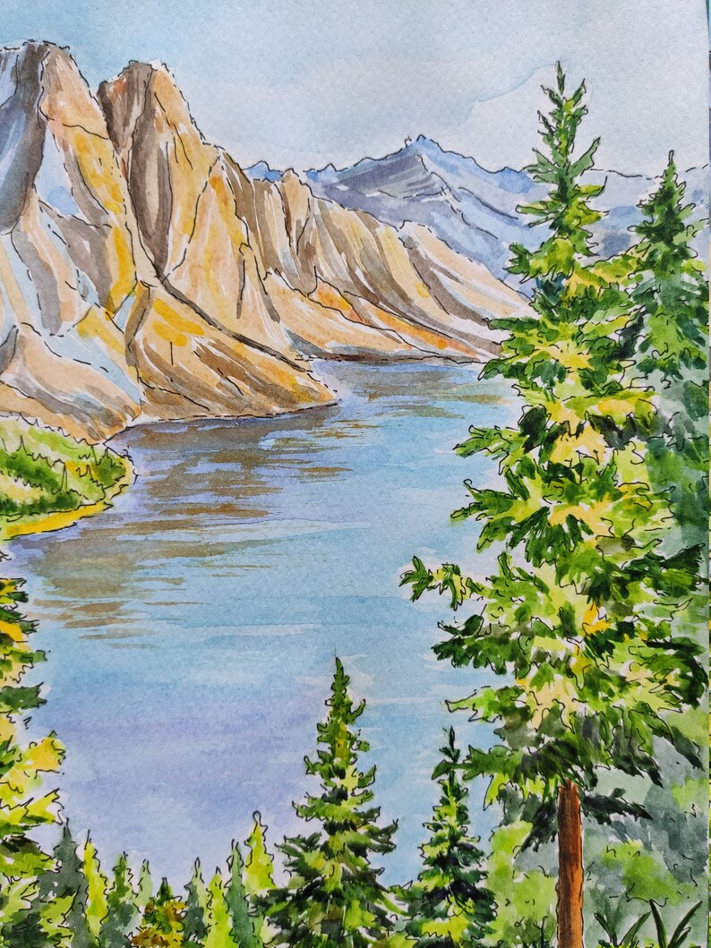 Canada watercolor painting Banff Alberta watercolor art 8x12 Etsy
