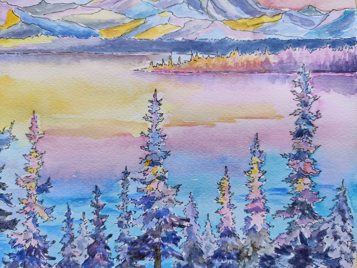 Alaska painting Alaska landscape original watercolor art 8x11 Etsy