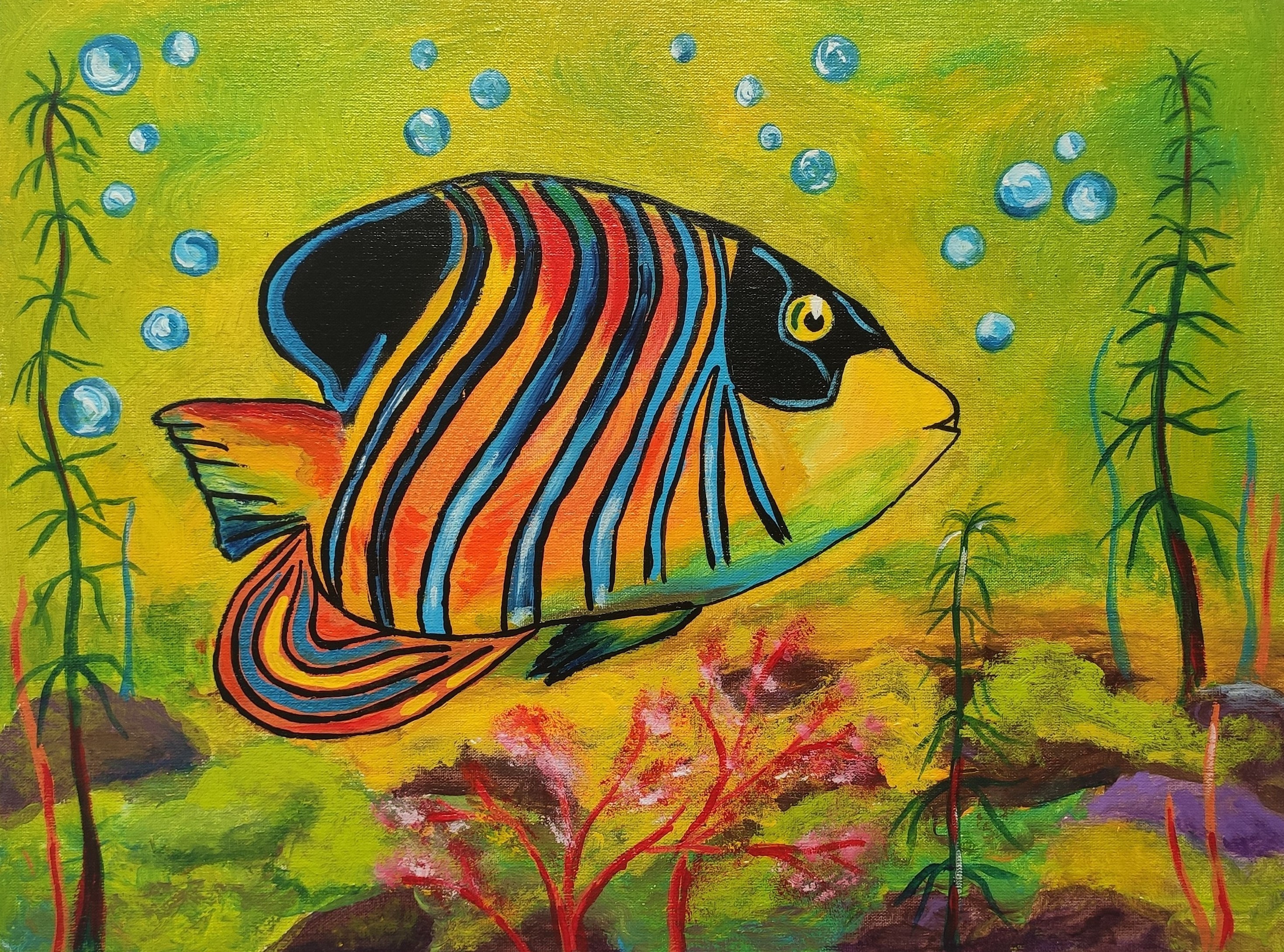 Bunte Fisch Malerei Fisch Acryl-Malerei 12 x 16 Zoll | Etsy