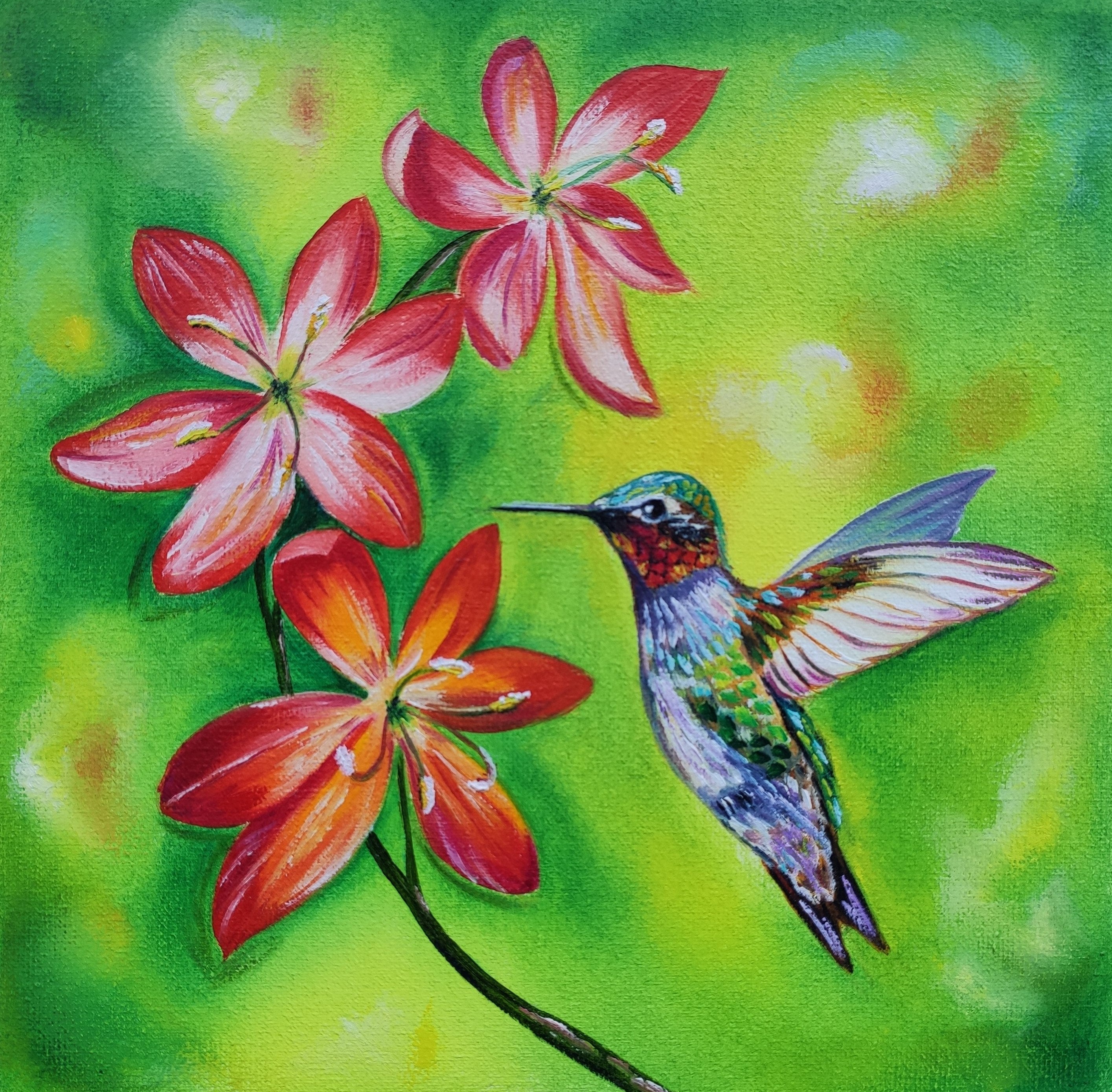 Hummingbird oil painting Hummingbird artwork on canvas Etsy
