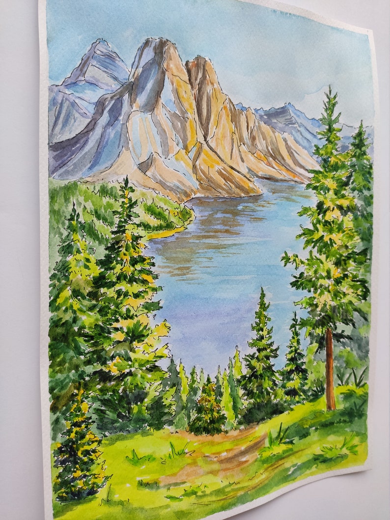 Canada watercolor painting Banff Alberta watercolor art 8x12 Etsy