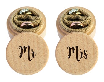 Mr & Mrs Wedding Ring Box - Wood Ring Box, Anniversary Gift, Engagement Ring Box, Wedding Ring Keepsake, Engraved Ring Bearer Box