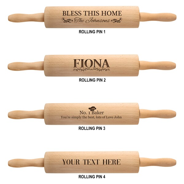 Personalised Rolling Pin Wooden Embossed, Engraved Baking Gift For Mom, Perfect For Housewarming, Birthday, New Home & Anniversary