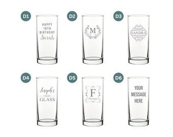 Verre hiball personnalisé gravé, choisissez votre design, parfait pour un anniversaire, des faveurs de mariage, des anniversaires, pour lui ou elle