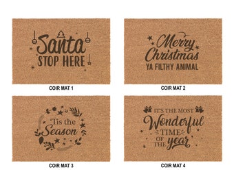 Tapis de porte en coco de Noël, tapis d’intérieur gravé, choisissez votre design, parfait pour la pendaison de crémaillère, l’anniversaire ou le nouveau cadeau de maison