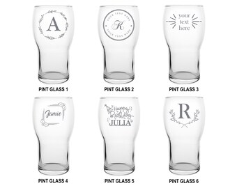 Personalised Pint Glass Engraved, Choose Your Design, Perfect For Anniversary, Wedding Favours, Birthdays, For Him Or Her