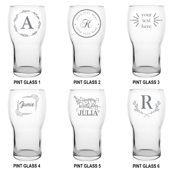 Personalised Pint Glass Engraved, Choose Your Design, Perfect For Anniversary, Wedding Favours, Birthdays, For Him Or Her