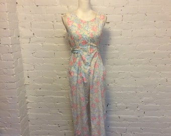 Laura Ashley floral cotton sleeveless 90s jumpsuit lilac pink small