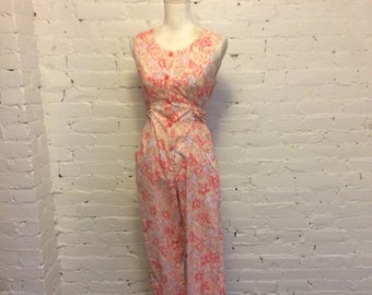 Laura Ashley floral cotton sleeveless 90s jumpsuit pink size s